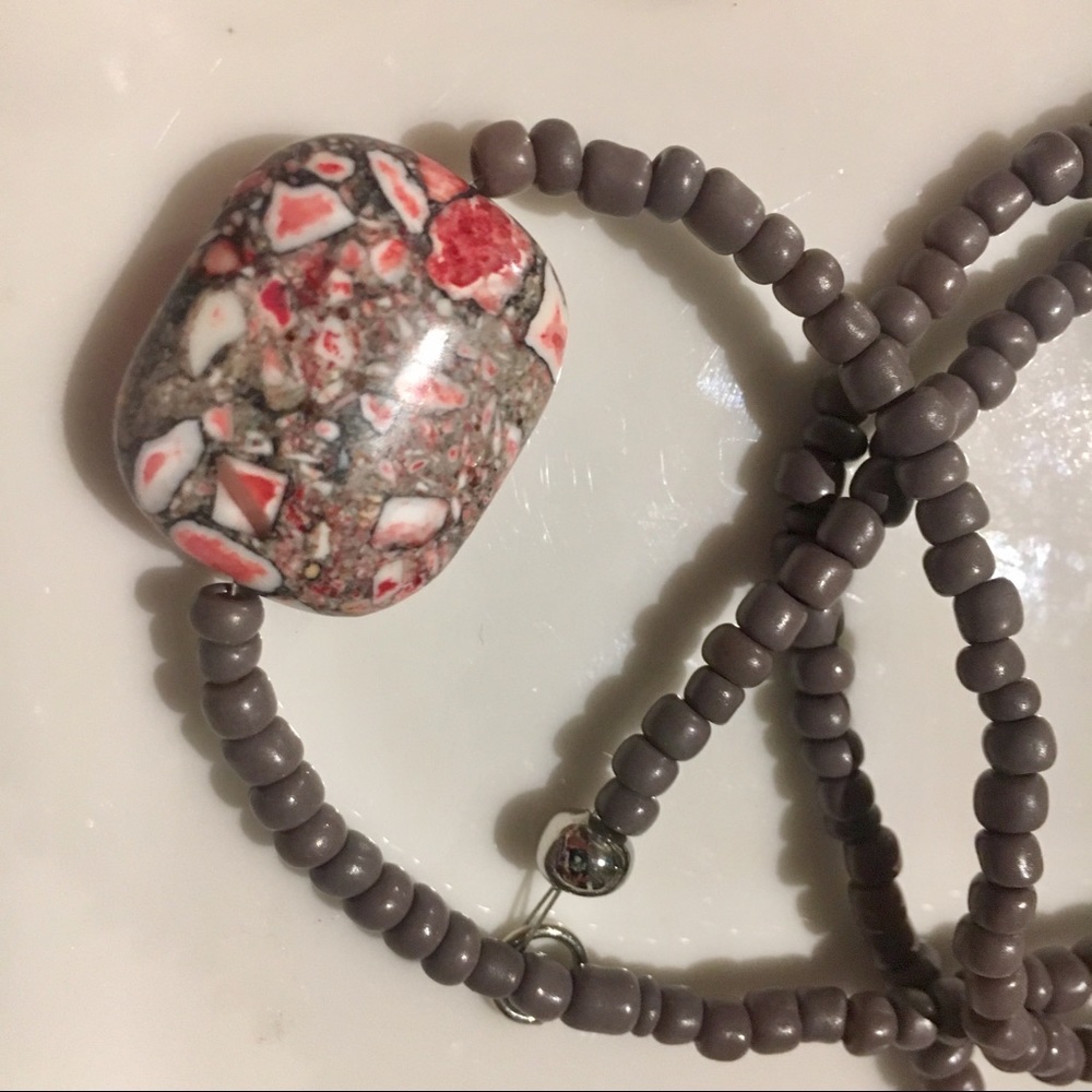 Pink and grey stone necklace